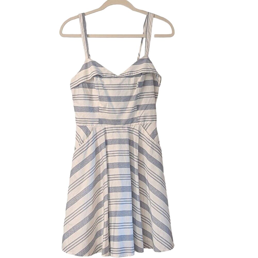 NWT Francesca's Blue White Stripe Sundress Pockets Nautical Coastal Dress M